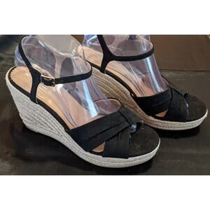 DRAPER JAMES RSVP Claire Women's Espadrille Wedge Sandals Sz 9 Black Ankle Strap